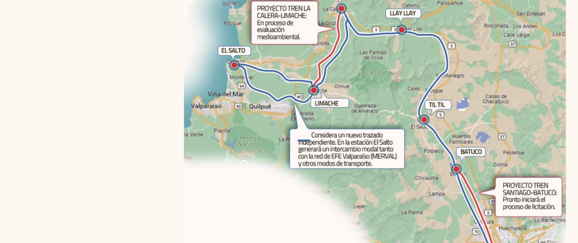 Ruta del tren Valparaíso-Santiago será por Tiltil y EFE administrará el servicio