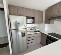 Ambiente integrado con cocina moderna de concepto abierto, ideal para optimizar espacios.