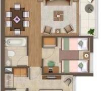 Plano comercial (2 Dormitorios + 2 Baños)