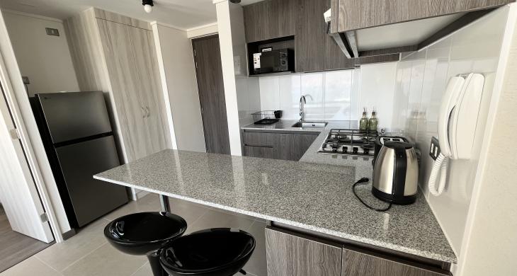 Cocina amoblada y equipada con todo los necesario .