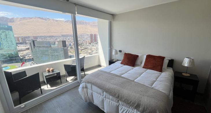 Cama de dos plazas  habitación con hermosa vista