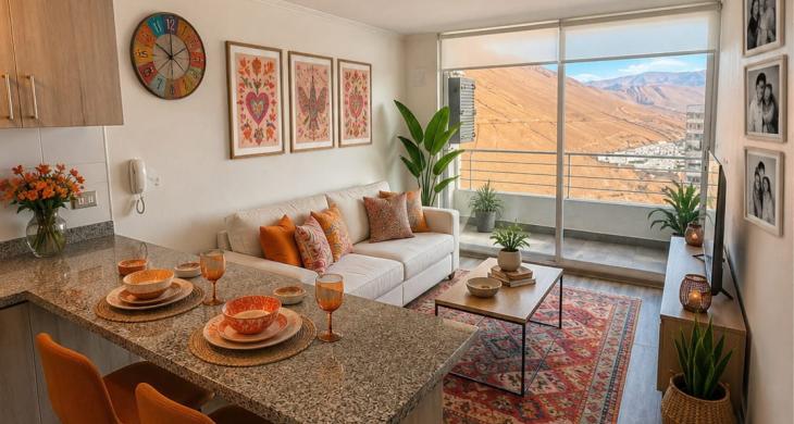 Luminoso y con un diseño estratégico de sus espacion, este departamento de dos habitaciones, una de ellas en suite, cuenta con un hermoso balcón en altura que permite apreciar el sur playero del sector, donde los sunset y los amaneceres son una verdadera joya para atesorare